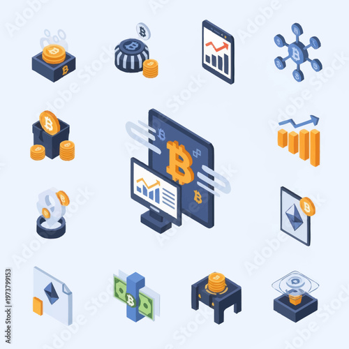 Bitcoin Cryptocurrency Digital Money Icons.