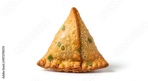 Crispy golden samosa on white background indian fried pastry