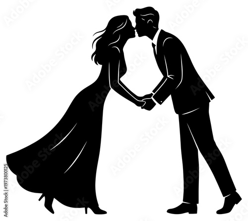 Couple silhouette romantic kiss pose elegant love relationship coloring page design