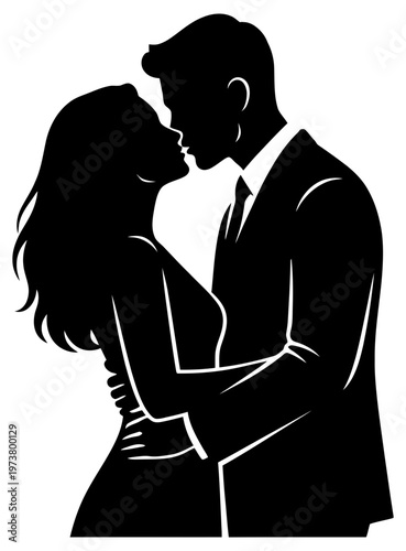 Couple silhouette close romantic kiss pose love relationship coloring page illustration
