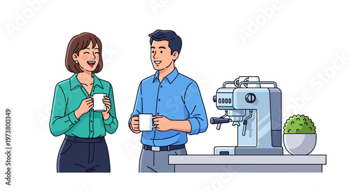 Colleagues Laughing Near Office Espresso Machine