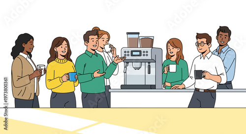 Colleagues Socializing in Modern Office Breakroom