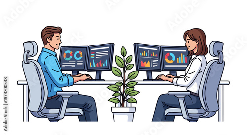 Focused Colleagues Working at Shared Office Desk