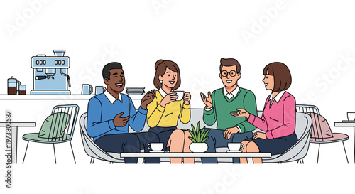 Happy Diverse Colleagues Enjoying Office Coffee Break