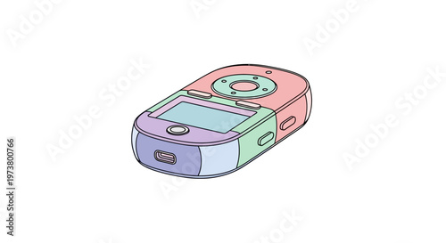 Colorful handheld electronic device front view.