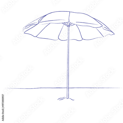 Line art drawn umbrella for beach. Sunshade equipment. Summertime relax on coast of sea, vector. Sun protection umbrella