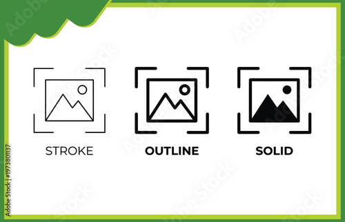 Image Upload Icon Set Photo Gallery UI Stroke Outline Solid Vector