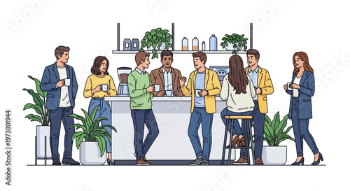 Diverse Professionals Socializing at Office Coffee Bar