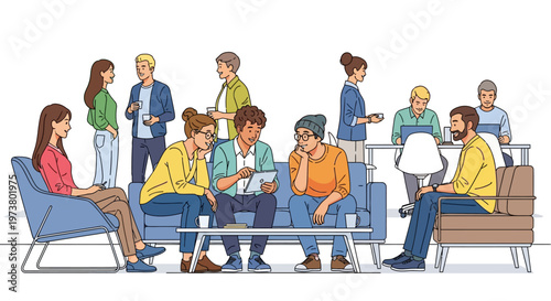 Diverse Team Collaborating in Office Lounge