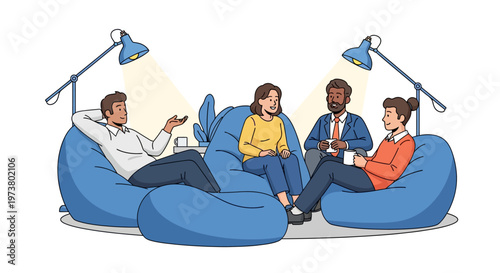 Professionals Chatting on Blue Bean Bags