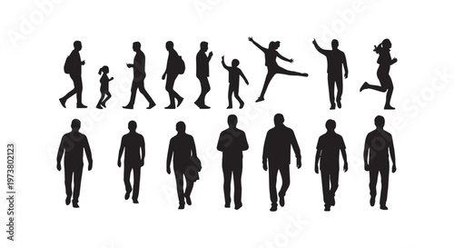 Evolution of human figures through different stages of life and technology integration