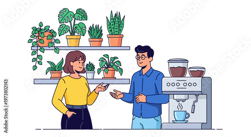 Young Colleagues Talking at Coffee Station