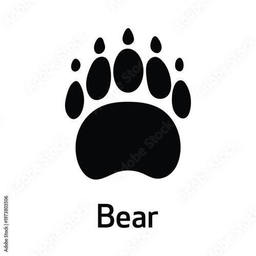 Bear Footprint Paw Print Silhouette Vector Icon Black Isolated Wildlife Track Symbol