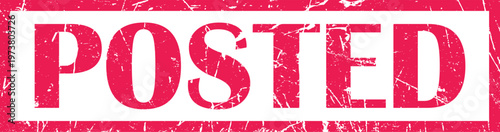 Vibrant red grunge style 'POSTED' stamp graphic, perfect for indicating official status, content publication, or important notices on documents and digital platforms