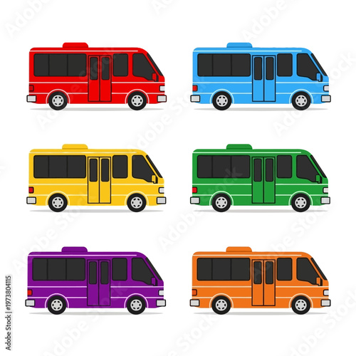 Colorful Mini Buses Collection - Vector Illustration