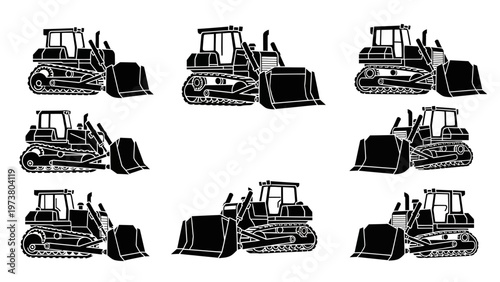 Construction Bulldozer Machine Set - Heavy Equipment Vector Graphics