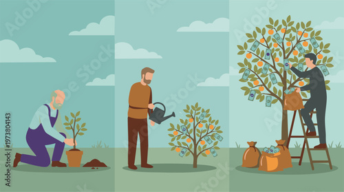Financial Investment Process: Planting, Growing, and Earning Money from a Tree