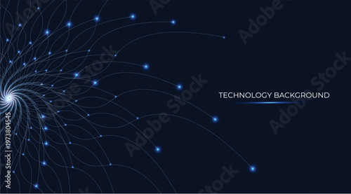 Luminous spiral threads elegantly tracing a high-speed trajectory, forming a cosmic path of pulsating neon lights in a radiant blue hue. A modern, stylized technological concept: innovation, data flow