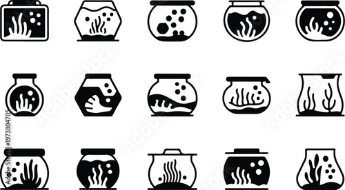 Aquarium Silhouette Icon Fish Tank Outline Elegant Design