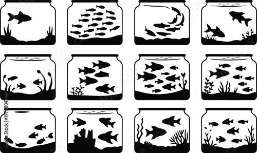 Aquarium Silhouette Icon Fish Tank Outline Elegant Design
