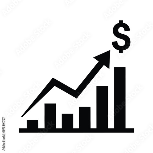 Illustration of upward trending financial growth with dollar sign symbolizing investment success