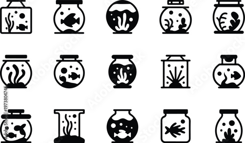 Aquarium Silhouette Icon Fish Tank Outline Elegant Design