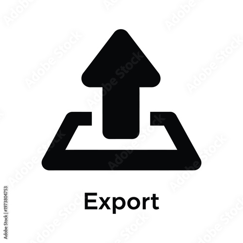 Black and white icon depicting export with upward arrow and triangular base