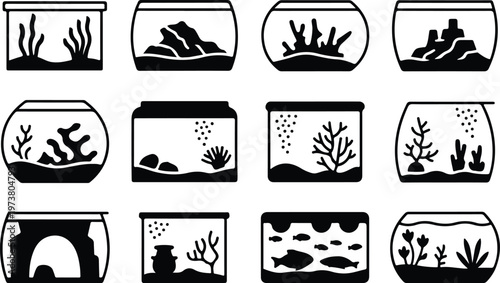 Aquarium Silhouette Icon Fish Tank Outline Elegant Design