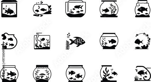 Aquarium Silhouette Icon Fish Tank Outline Elegant Design