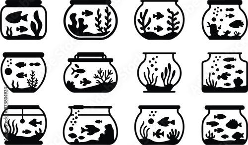 Aquarium Silhouette Icon Fish Tank Outline Elegant Design