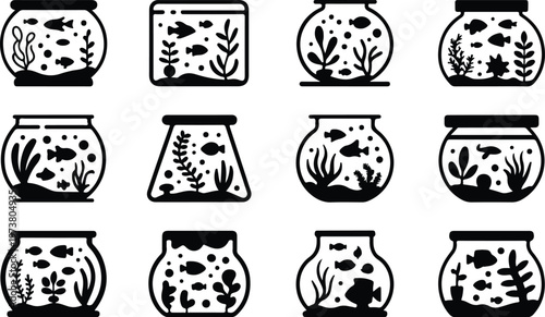 Aquarium Silhouette Icon Fish Tank Outline Elegant Design