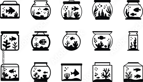 Aquarium Silhouette Icon Fish Tank Outline Elegant Design