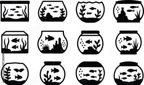 Aquarium Silhouette Icon Fish Tank Outline Elegant Design