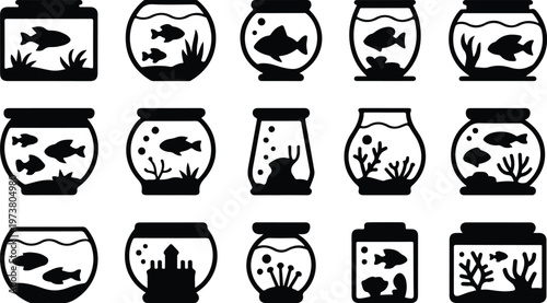 Aquarium Silhouette Icon Fish Tank Outline Elegant Design