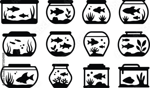 Aquarium Silhouette Icon Fish Tank Outline Elegant Design
