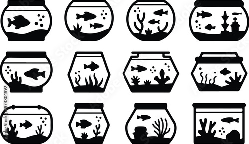 Aquarium Silhouette Icon Fish Tank Outline Elegant Design