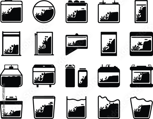 Aquarium Silhouette Icon Fish Tank Outline Elegant Design