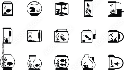 Aquarium Silhouette Icon Fish Tank Outline Elegant Design