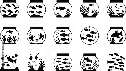 Aquarium Silhouette Icon Fish Tank Outline Elegant Design
