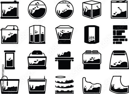 Aquarium Silhouette Icon Fish Tank Outline Elegant Design