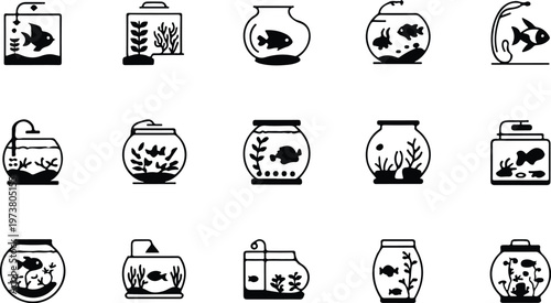 Aquarium Silhouette Icon Fish Tank Outline Elegant Design