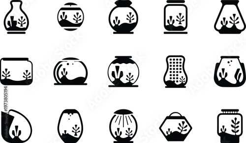 Aquarium Silhouette Icon Fish Tank Outline Elegant Design