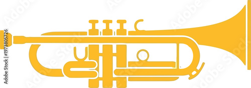 Golden trumpet musical instrument isolated on a white background.