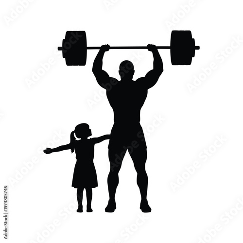 A joyful family moment captured in a minimalist black and white illustration of a father and child walking together