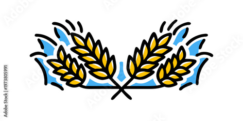 Stylized agricultural ears of golden wheat illustration, vector