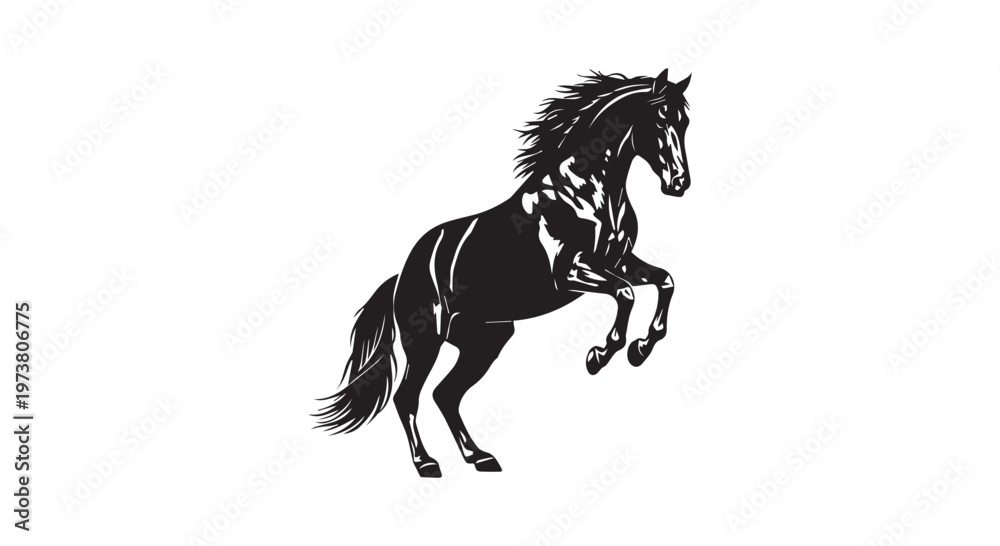 Obraz premium A majestic black horse galloping freely with a flowing mane under a clear sky