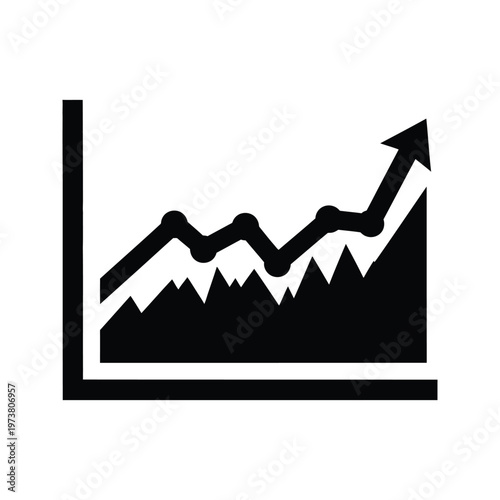 Stock market index chart showing upward trend with rising arrow indicating growth and profitability trends