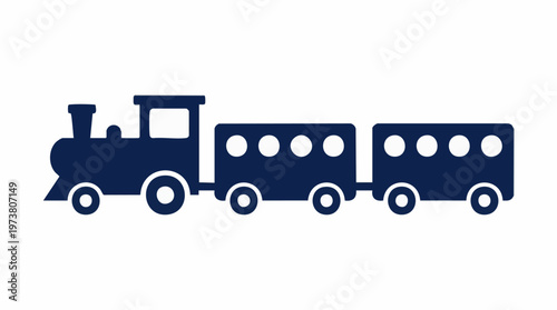 Photography Minimalist vector illustration of a blue train with two carriages