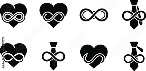 Elegant love infinity icons set heart and endless symbol designs for romance connection and eternal concepts
