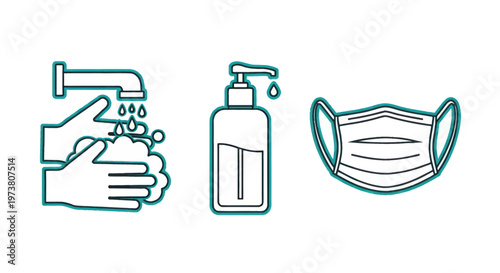 Vector Illustration Of Hand Washing, Hand Sanitizer, And Face Mask For Health And Hygiene Concept Medical Health Icons Isolated On Transparent Background